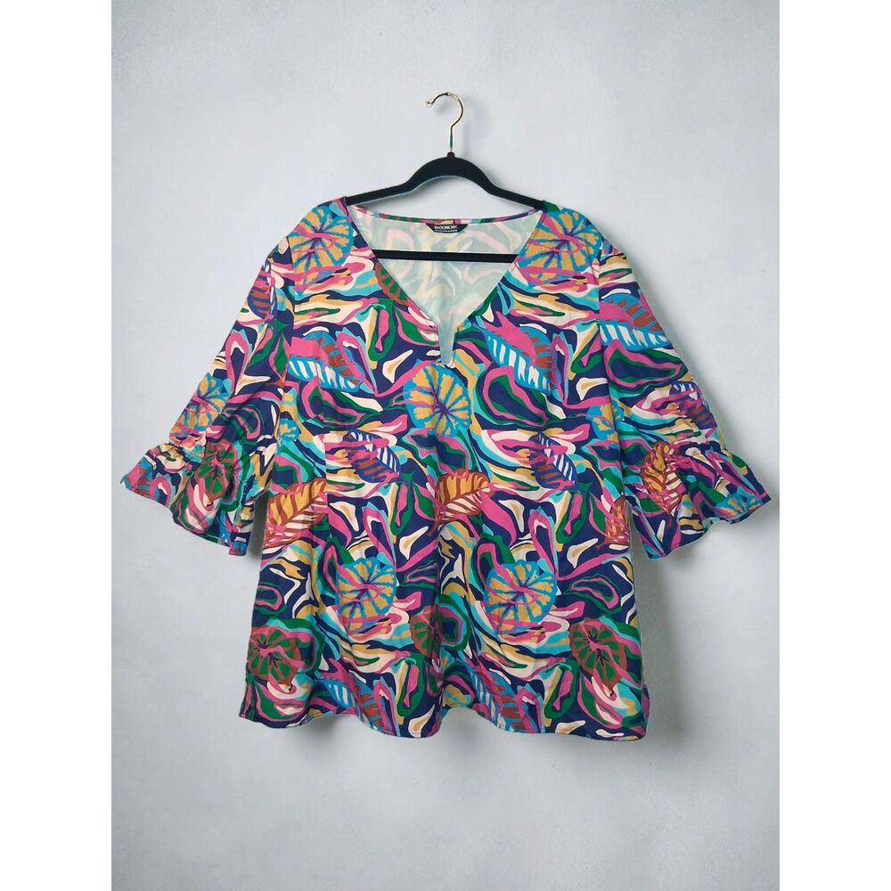 BloomChic Tropical Floral V-Neck Ruffle Sleeve Blouse - Size 22/24 (3X)